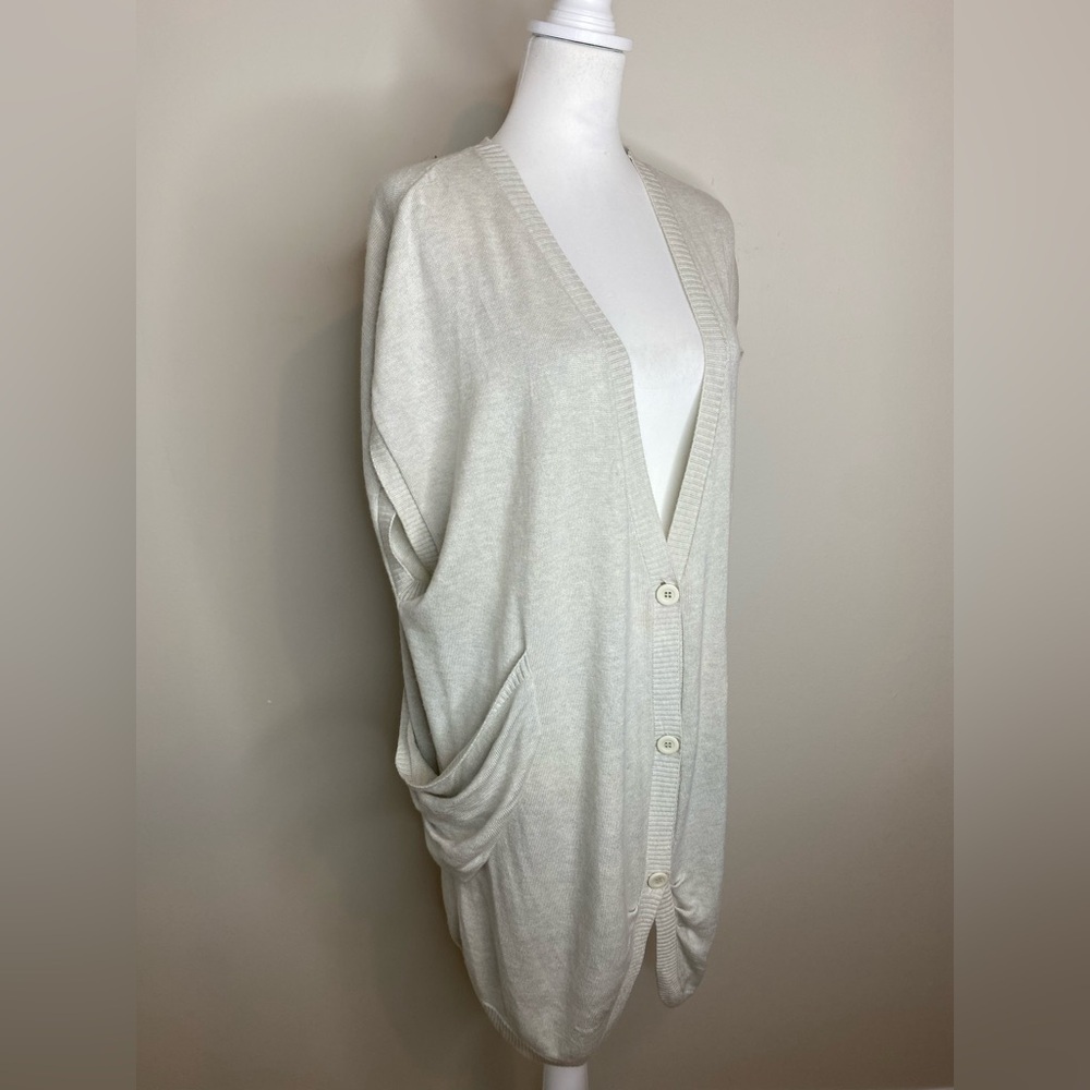 Alice + Olivia Oversized Slouchy Long Gray Sleeveless Button-Up Cardigan XL - Picture 3 of 7